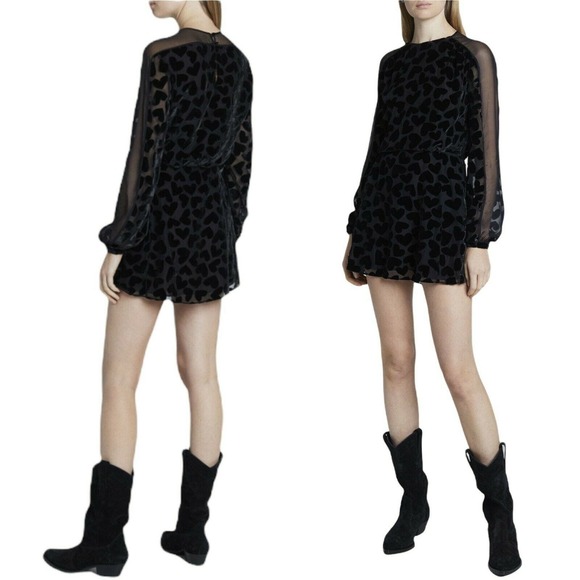 SAINT LAURENT Burnout Velvet Dress Black Draped Silk Long Sleeve Hearts 42 US 10 - Picture 13 of 13